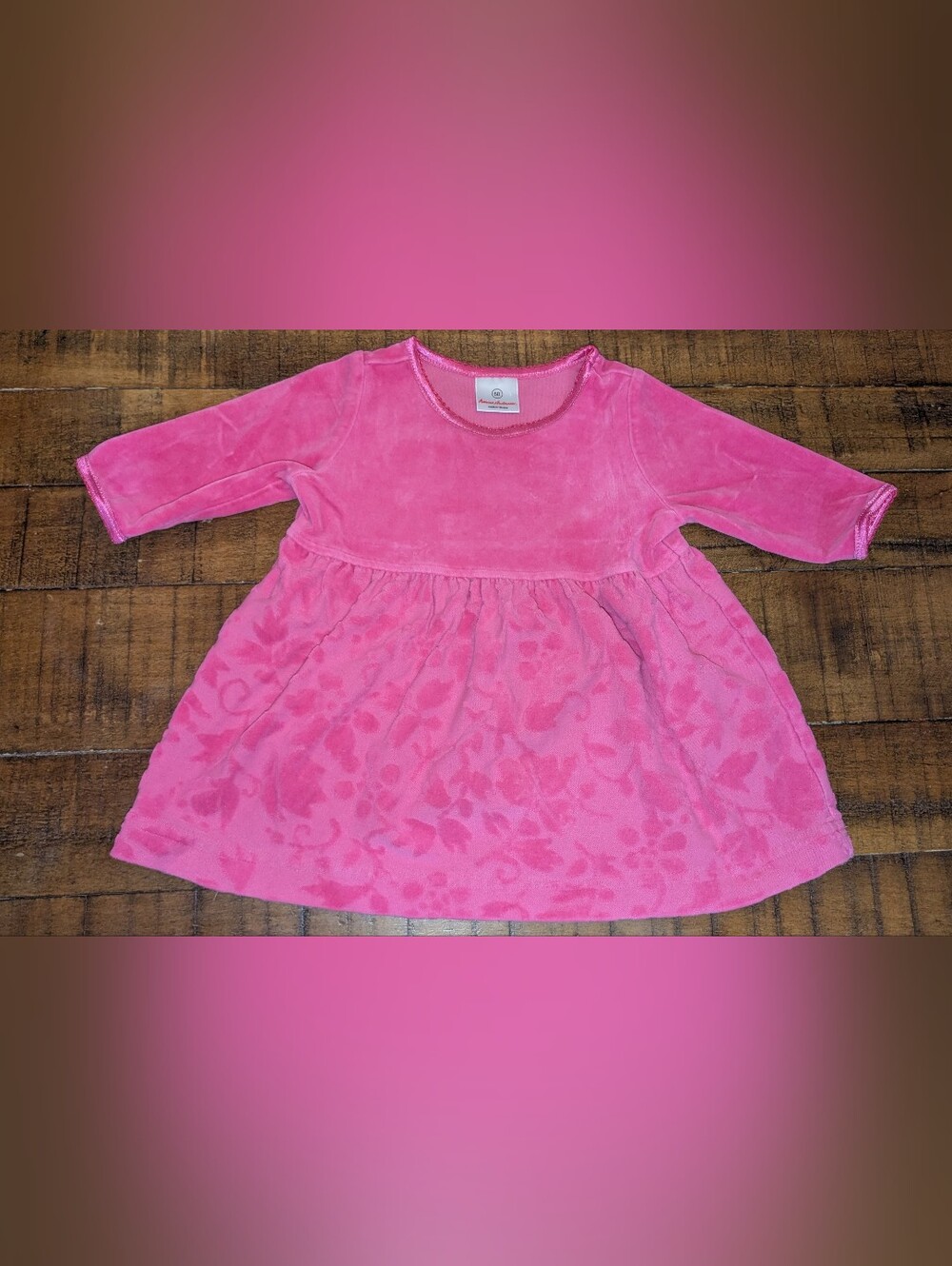 Hanna Andersson Pink Velvet Floral Baby Dress, 60, 3-6m Excellent Condition